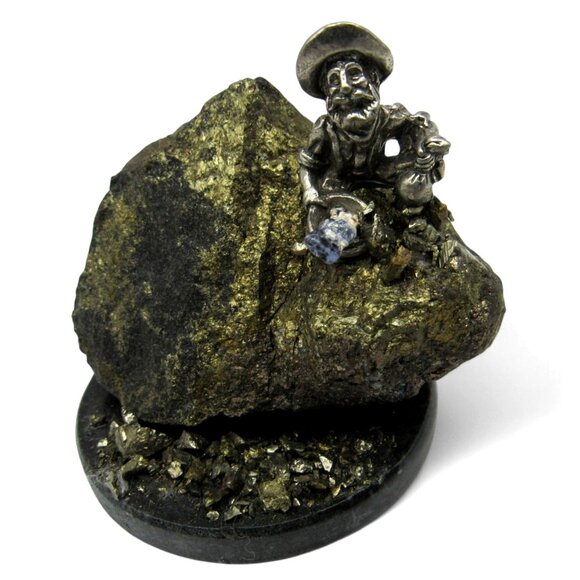 GOLD Prospector On Pyrite Rock Fools Gold With Metal MINER Figurine - Picture 1 of 9